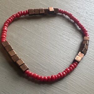 Red Beaded Bracelet with Copper Accents